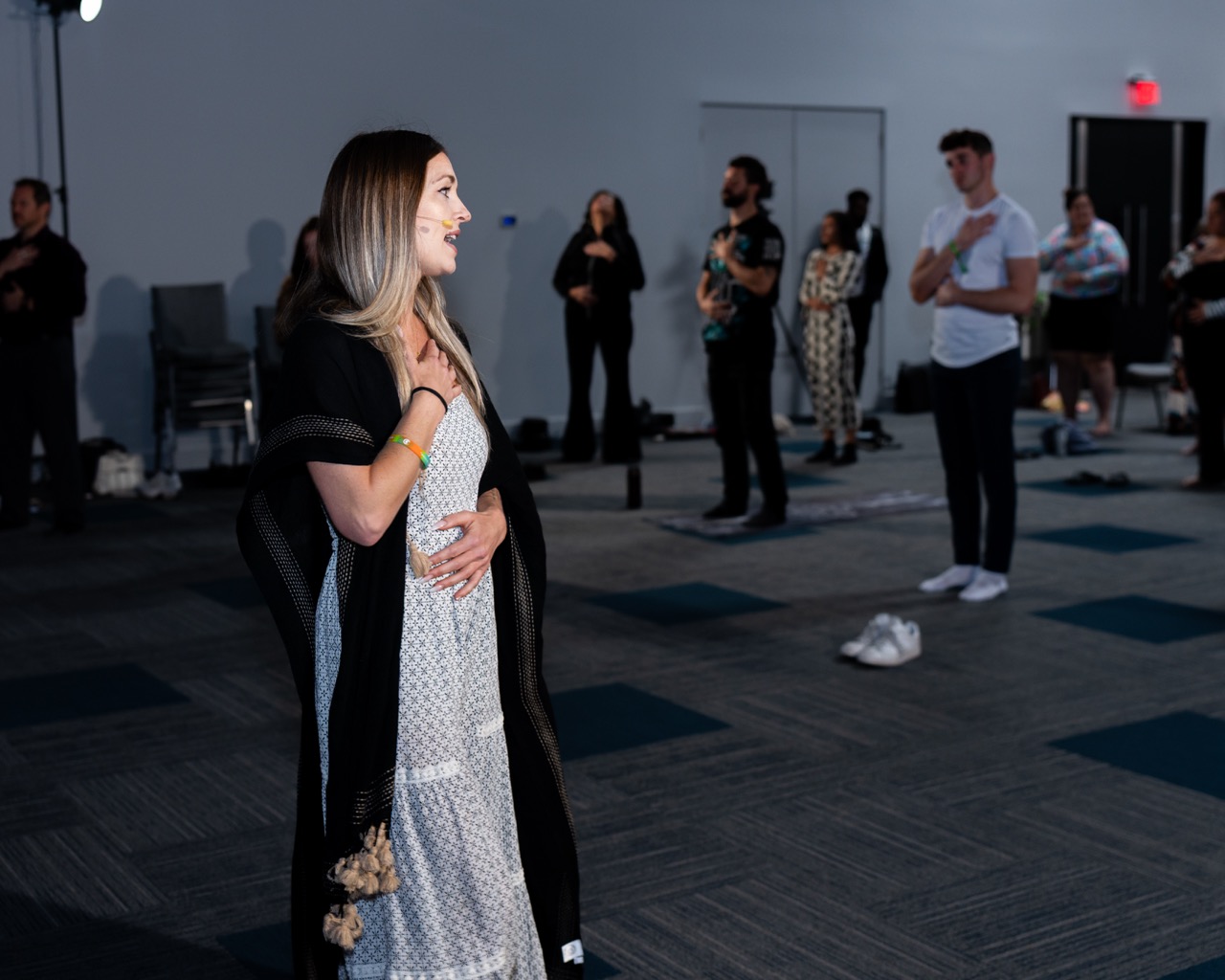 Mary Hope leading a group breathwork session